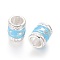 Enamel Alloy European Beads, Cadmium Free & Lead Free, Large Hole Column Beads, Silver Plated, Light Sky Blue, Light Sky Blue, 8.5x7mm, Hole: 5mm