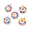 Electroplate Glass Beads  Pendants, with Copper Wire and Acrylic Beads, Flat Round with Heart, Mixed Color, 15x13x3.5mm, Hole: 1.8mm