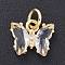 Brass Micro Pave Clear Cubic Zirconia Pendant, with Glass, Butterfly, Golden, Clear, 11x9.5x3mm, Hole: 3.5mm