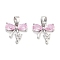 Brass Micro Pave Cubic Zirconia Pendants, Cadmium Free & Nickel Free & Lead Free, Platinum, Bowknot, Pink, 13x13x3.5mm, Hole: 5x3mm