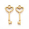304 Stainless Steel Pendants, Ion Plating(IP), Heart Key Charms, Real 18K Gold Plated, 35.5x15x3mm, Hole: 2.5mm