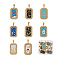 8Pcs 8 Colors Ion Plating(IP) 304 Stainless Steel Pendants, with Enamel and Rhinestone, Rectangle with Tarot Charm, Mixed Color, 32x19.5x2mm, Hole: 6.5x4mm, 1pc/color