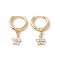 Clear Cubic Zircon Flower Dangle Hoop Earrings, Rack Plating Brass Jewelry, Cadmium Free & Nickel Free & Lead Free, Real 18K Gold Plated, 23mm, Pin: 0.9mm