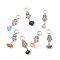 7Pcs 7 Styles Chakra Natural & Synthetic Mixed Stone Chips Alloy Pendants, Natural Green Aventurine & Garnet & Red Aventurine & Lapis Lazuli & Amethyst & Citrine, Synthetic Turquoise, Hamsa Hand Charm, 26.5~27.5mm, Stone: 6~11x5~7mm, Hand: 11.5x10x3.8mm, Hole: 5.8mm, 1pc/style
