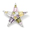 Rack Plating Brass Micro Pave Cubic Zirconia Buttons, Long-Lasting Plated, Lead Free & Cadmium Free, Star, Platinum, 1-Hole, Colorful, 28.5x27.5x8mm, Hole: 1.6mm
