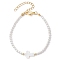Cross Synthetic Hematite Shell Pearl Bracelets, 304 Stainless Steel Lobster Claw Clasps Jewelry for Women, White, 6-7/8 inch(17.5cm)