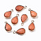 Synthetic Turquoise Pendants, with Light Gold Plated Brass Edge, Teardrop, Dyed, Coral, 18~19x10.5x5mm, Hole: 2mm