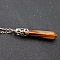 Natural Tiger Eye Faceted Bullet Point Pendant Necklaces, Bullet Head, Alloy Cable Chain Necklaces, Platinum, 15.75 inch(40cm)
