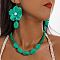 Flower Bohemian Style Acrylic with CCB Plastic Pendant Necklace & Dangle Earring, Platinum, Aquamarine, 440mm & 90x50mm
