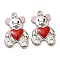 304 Stainless Steel Enamel Pendants, Bear with Heart Charm, Stainless Steel Color, 18x12x2.5mm, Hole: 1.5mm