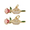 Brass Micro Pave Cubic Zirconia Pendants, Lip & Rose Flower, with Enamel, Rack Plating, Lead Free & Cadmium Free, Long-Lasting Plated, with Jump Ring, Real 18K Gold Plated, 9x24x2mm, Hole: 3mm