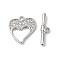 Brass Micro Pave Clear Cubic Zirconia Toggle Clasps, Cadmium Free & Nickel Free & Lead Free, Heart, Real Platinum Plated, Heart: 16x14x2mm, Hole: 1.4mm, Bar: 18.5x5x3mm, Hole: 1.4mm