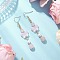 Natural Rose Quartz Butterfly Dangle Earrings, with 304 Stainless Steel Earring Hooks & 304 Stainless Steel Flat Head Pins & Brass Beads & Glass Beads Plastic Beads, Golden, 63x14.5mm