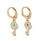 Key with Evil Eye Real 18K Gold Plated Brass Dangle Leverback Earrings, with Enamel and Cubic Zirconia, Turquoise, 29.5x7mm