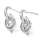 Brass Stud Earring Findings, Cadmium Free & Nickel Free & Lead Free, with Vertical Loop, Knot, Real Platinum Plated, 21x10mm, Hole: 1.6mm, Pin: 0.7mm