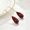 Brass Teardrop Dangle Stud Earrings, with Enamel for Women, Golden, Dark Red, 45x11mm