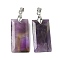 Natural Amethyst Faceted Pendants, Rectangle Charms with Platinum Tone Brass Pinch Bails, 25x13x4mm, Hole: 5x4mm