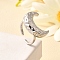 Brass Cuff Rings for Women, Rack Plating, Long-Lasting Plated, Lead Free and Cadmium Free, Platinum, Moon, 20x24mm, Inner Diameter: 16mm