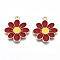 Eco-Friendly Alloy Enamel Pendants, Cadmium Free & Lead Free & Nickel Free, Flower, Light Gold, FireBrick, 23x20.5x1.2mm, Hole: 2mm