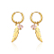 304 Stainless Steel Dangle Hoop Earrings, Feather with Word, Real 18K Gold Plated, 34x15mm