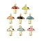 Mushroom Rack Plating Brass Micro Pave Cubic Zirconia Pendants, with Enamel, Long-Lasting Plated, Lead Free & Cadmium Free, Real 18K Gold Plated, Mixed Color, 18.5x16.5x3.5mm, Hole: 3mm