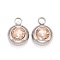 304 Stainless Steel Charms, Flat Round with Glass Rhinestone, Stainless Steel Color, PeachPuff, 14x10x6mm, Hole: 2.5mm