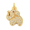 Rack Plating Brass Micro Pave Clear Cubic Zirconia Pendants, Long-Lasting Plated, with Jump Rings, Lead Free & Cadmium Free, Real 18K Gold Plated, Elephant, 15x12x3mm, Hole: 3mm