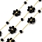 Brass Flower Link Chains, with Glass, Rack Plating, Long-Lasting Plated, Lead Free & Cadmium Free, Unwelded, with Spool, Real 18K Gold Plated, Black, 2.8x0.9x0.3mm