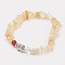 Natural Citrine(Dyed & Heated) Chips Stretch Bracelets, with Carnelian(Dyed & Heated) and Alloy Elephant, Antique Silver, 2-1/8 inch(5.4cm), bag: 12x9cm