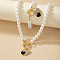 Heart Alloy Rhinestone & Enamel Bracelets & Necklaces Sets, Imitation Pearl Beaded Jewelry Sets, White, Necklaces: 420mm