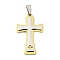 PVD Vacuum Plating 304 Stainless Steel Pendants, Cross Charm, Religion, Golden & Stainless Steel Color, 42x25x3.5mm, Hole: 4.6x7.8mm