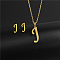 Golden Stainless Steel Initial Letter Jewelry Set, Stud Earrings & Pendant Necklaces, Letter J, No Size