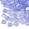 2-Hole Glass Seed Beads, Transparent Spray Painted, with Glitter Powder, Rectangle, Plum, 5x4.5~5.5x2~2.5mm, Hole: 0.5~0.8mm