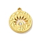 304 Stainless Steel Pendants, with Rhinestone, Flat Round with Sun Charm, Real 18K Gold Plated, 20.5x18x2.5mm, Hole: 1.8mm