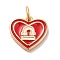Real 18K Gold Plated Brass Enamel Pendants, with Jump Ring, Cadmium Free & Nickel Free & Lead Free, Heart with Constellation Charms, Libra, 12x13x1.5mm, Hole: 3.4mm