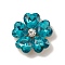 Alloy Cabochons, with Glass Rhinestone, Ligh Gold, Flower, Cyan, 19x19x5.5mm