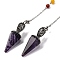 Natural Amethyst Pointed Hexagonal Cone Dowsing Pendulums, with Rack Plating Antique Silver Tone Alloy Findings and 7 Chakra Gemstone Round Beads, Cadmium Free & Lead Free, 213mm