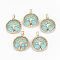 Synthetic Turquoise Pendants, with Brass Findings, Flat Round with Tree of Life, Dyed, Golden, 30.5x27x8mm, Hole: 7x3mm