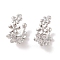 Brass Micro Pave Clear Cubic Zirconia Cuff Earrings for Women, Platinum, 13.5x8mm