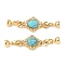 Brass Micro Pave Clear Cubic Zirconia Fold Over Clasps, Cadmium Free & Nickel Free & Lead Free, with Synthetic Turquoise, Rhombus, Real 18K Gold Plated, 55mm