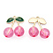 Alloy Enamel Pendants, with Transparent Acrylic, Cadmium Free & Lead Free, Light Gold, 3D Cherry Charm, Hot Pink, 27x23.5x11.5mm, Hole: 1.6mm