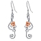Alloy Dangle Earring, Rose with Musical Note, Platinum, 45.1x11.6mm