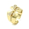 Brass Micro Pave Cubic Zirconia Open Cuff Rings, Cadmium Free & Lead Free, Bowknot, Real 16K Gold Plated, Inner Diameter: 17mm