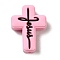 Silicone Beads, Cross with Word Jesus, Pink, 30x22x8mm, Hole: 2.5mm