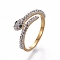 304 Stainless Steel Cuff Rings, Open Rings, with Polymer Clay Rhinestone, Snake, Crystal & Emerald, Golden, Size 6~9, 16~19mm