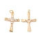Brass & Glass & Cubic Zirconia Pendants, Cadmium Free & Nickel Free & Lead Free, Cross Charm, Real 18K Gold Plated, 26x19x3mm, Hole: 3mm