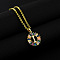 Brass Pave Colorful Cubic Zirconia Initial Ring Pendant Necklaces, 304 Stainless Steel Cable Chain Necklaces, Golden, Letter I, 17.72 inch(45cm)