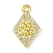 Brass Micro Pave Clear Cubic Zirconia Pendants, Cadmium Free & Nickel Free & Lead Free, Long-Lasting Plated, Rhombus with Paw Print Charms, Golden, 14x9x2.5mm, Hole: 1.2mm