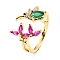 Brass Micro Pave Cubic Zirconia Cuff Rings, Open Rings, Bird & Flower, Real 18K Gold Plated, Colorful, US Size 5 3/4(16.3mm), 2~15mm