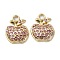 Golden Rack Plating Alloy Rhinestone Pendants, Nickel Free, Apple Charm, Light Rose, 18.5x14.5x4mm, Hole: 2.5mm